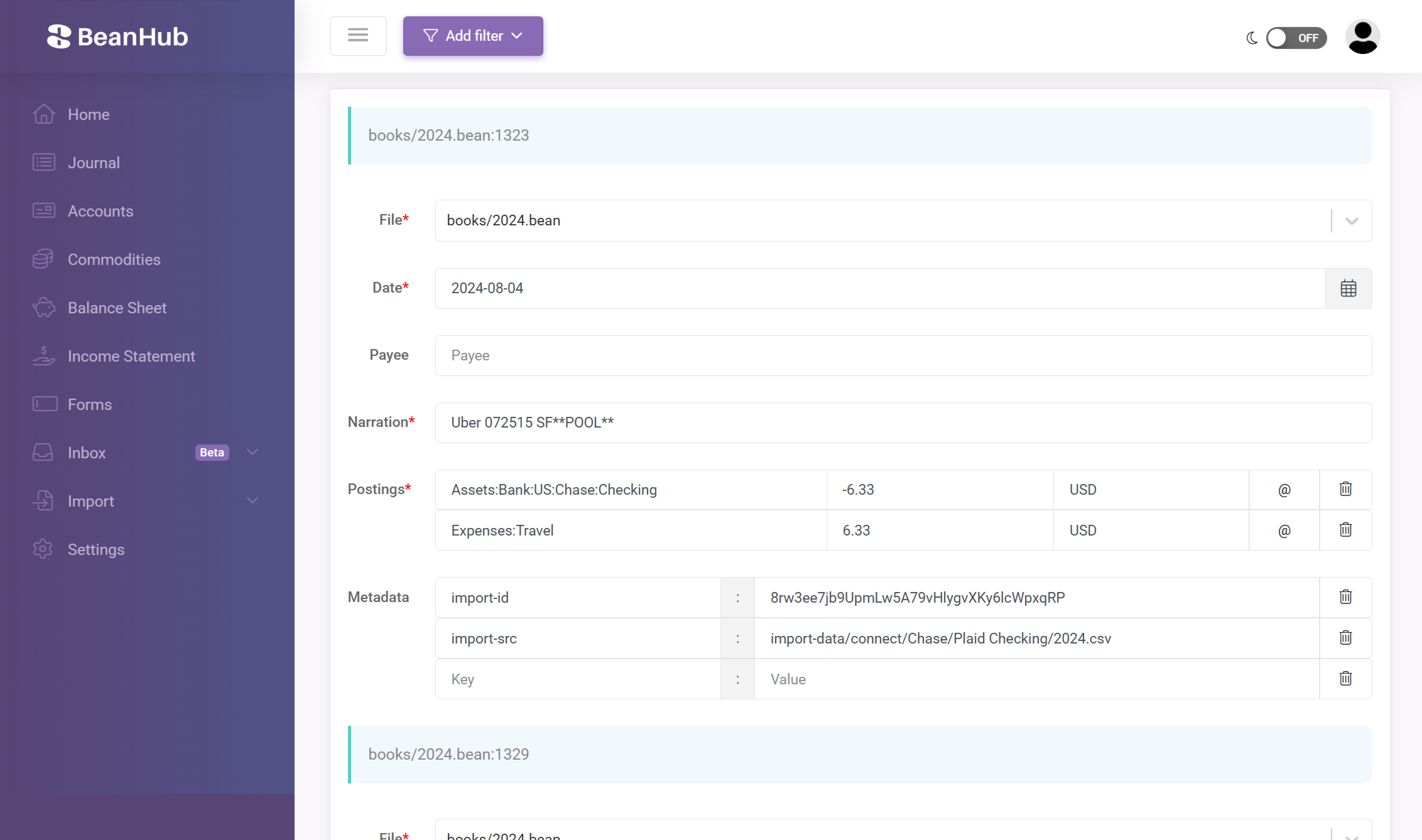 The screenshot of the edit entries page